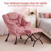 Furlide Lazy Chair with Ottoman, Modern Chair with Folding Footrest, Plush Dark Pink Lounge Accent Chair, Comfortable Reading Chair, Oversized Armchairs for Bedroom, Study, Living Room, Courtyard view 3