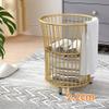 CAIYONG Shelf Rolling Stylish Luxury Metal Laundry Hamper with Wheels, Iron Art Dirty Clothes Hamper Easy Moved Storage Cart for Bathroom Bedroom Hotel Rooms view 4