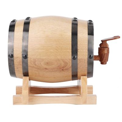 1 Liter Oak Aging Barrel with Stand,1L Mini Portable Household Oak Wood Wine Barrel Keg Home Brewing EquipmentWood Color with Black Hoop 1L