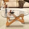 Coffee Tables for Living Room-Triangle Glass Coffee Table with Irregular Wooden Base End Table,Mid-Century Modern Abstract End Table,for Study Room Office Hotel Balcony(35.8in, Wood-Transparent) view 1