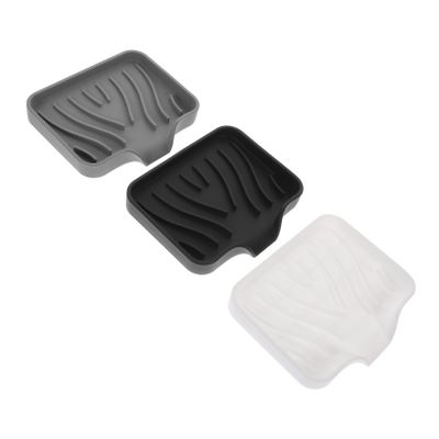 FONDOTIN 3pcs Silicone Soap Dish Self-draining Kitchen Sink Organizer Countertop Sponge Holder Soap Tray - Design Grey