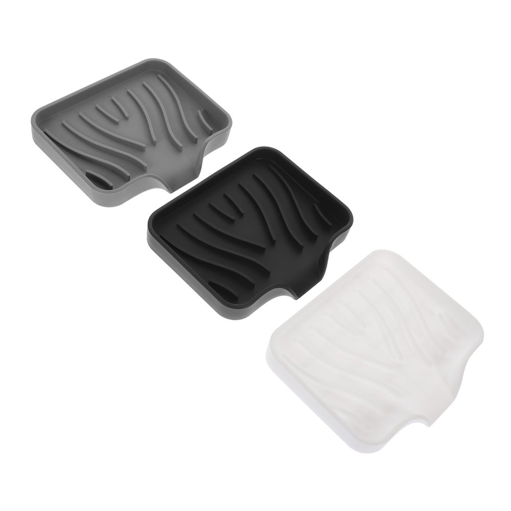 FONDOTIN 3pcs Silicone Soap Dish Self-draining Kitchen Sink Organizer Countertop Sponge Holder Soap Tray - Design Grey