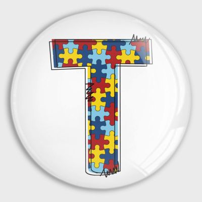 1 PCS Autism Puzzle Refrigerator Magnet, Custom Family Name Monogram Fridge Decoration Sticker, Magnet with Letter T for Whiteboard, Home, Kitchen, and Photos