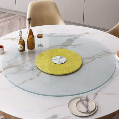 Topjia Glass Lazy Susan Tempered Glass Round Turntable Rotating Serving Tray Heavy Duty Turntable Transparent Rotating Tray Silent Smooth Not Easy to Dump(50cm/20in, Gold)