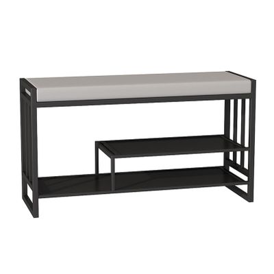 KAMPCO 3-Tier Shoe Rack Bench, Shoe Storage Bench for Entryway, Free Standing Change Shoe Bench for Bedroom Living Room Balcony, Black Metal Frame