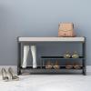 KAMPCO 3-Tier Shoe Rack Bench, Shoe Storage Bench for Entryway, Free Standing Change Shoe Bench for Bedroom Living Room Balcony, Black Metal Frame view 3