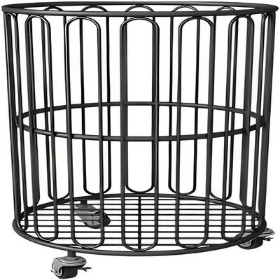 CAIYONG Shelf Rolling Laundry Cart, Round Metal Laundry Hamper With Wheels, Dirty Clothes Storage Hamper Bin Trolley For Bathroom Bedroom Hotel Rooms, Black