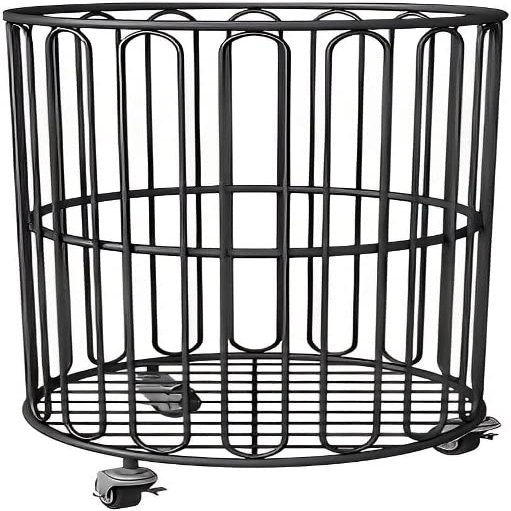 CAIYONG Shelf Rolling Laundry Cart, Round Metal Laundry Hamper With Wheels, Dirty Clothes Storage Hamper Bin Trolley For Bathroom Bedroom Hotel Rooms, Black