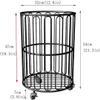 CAIYONG Shelf Rolling Laundry Cart, Round Metal Laundry Hamper With Wheels, Dirty Clothes Storage Hamper Bin Trolley For Bathroom Bedroom Hotel Rooms, Black view 2