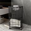 CAIYONG Shelf Rolling Laundry Cart, Round Metal Laundry Hamper With Wheels, Dirty Clothes Storage Hamper Bin Trolley For Bathroom Bedroom Hotel Rooms, Black view 3