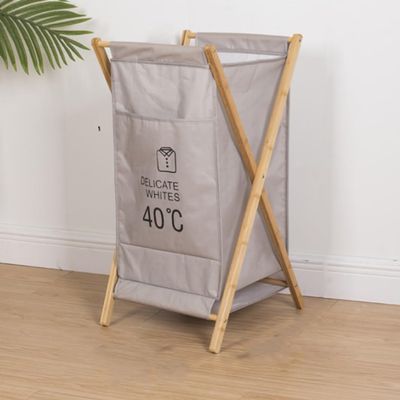 CAIYONG Shelf Collapsible Folding Clothes Basket Storage with Removable Liner Fabric Bag, Wood Laundry Hamper Sorter, X Frame, Laundry Sorte for Bedroom and Dorm