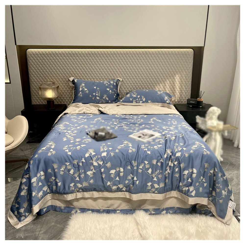 Tencel Summer Quilt Washable Tencel Light Luxury Printing Summer Quilt Double Microfiber Deluxe Soft Silky-Smooth Touch Wrinkle Free Fade Resistant 220 * 240CM (220 * 240CM)