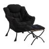 Furlide Lazy Chair with Ottoman, Modern Chair with Folding Footrest, Black Lounge Accent Chair, Comfortable Reading Chair, Oversized Armchairs for Bedroom, Study, Living Room, Courtyard view 1