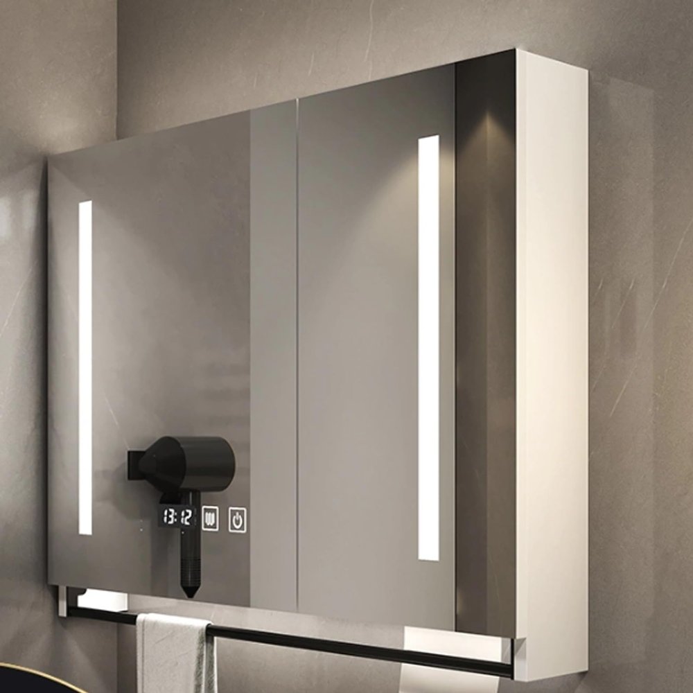 Smart medicine cabinet with mirror and led lights,bathroom vanity mirror with storage,One-click defogging,Rectangular Medicine Cabinets with Towels Bar,Medicine Cabinet Wall Mounted Touch Switch ( Col