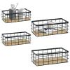 Hyuetrsa 4-Pack Metal Wire Basket Storage, Detachable Wood Base Storage Organizer, Two Size Farmhouse Rectangular Wall Mounted Bins for Kitchen, Bathroom,Pantry, Garage, Laundry Room view 1