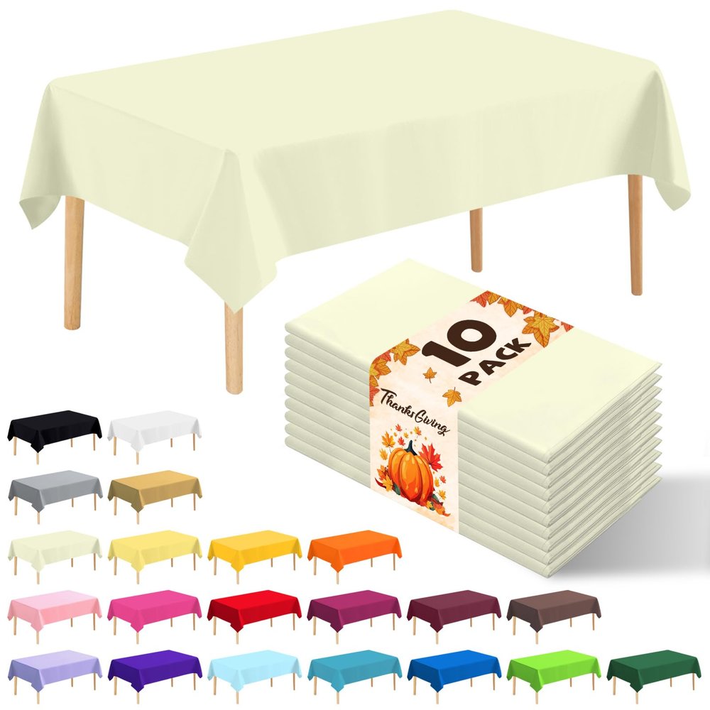 JHDZDHY 10 Pack Premium Disposable Plastic Tablecloth 54" X 108" Rectangle Table Cover for Birthdays Weddings Christmas Anniversary Buffet Table (Beige)