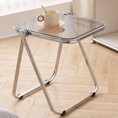 ZPRYZHD Transparent Acrylic Table Portable, with Metal Frame, no Assembly Required Foldable Snack Coffee Table Suitable for Bed, Sofa, Living Room, Bedroom (Color : Smoky Gray)