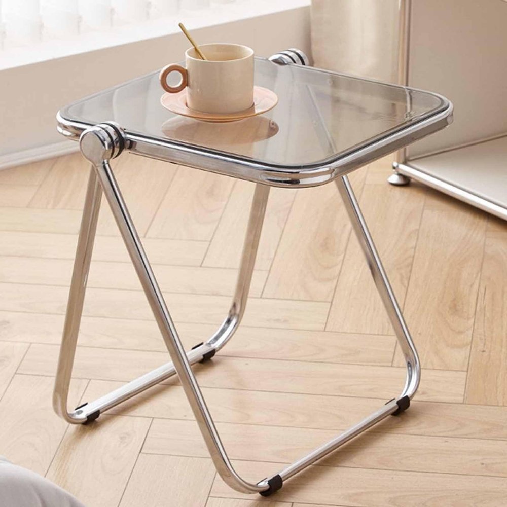 ZPRYZHD Transparent Acrylic Table Portable, with Metal Frame, no Assembly Required Foldable Snack Coffee Table Suitable for Bed, Sofa, Living Room, Bedroom (Color : Smoky Gray)