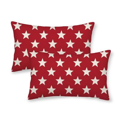 AEIOAE 4th of July Decorations Pillow Covers 12x20 Inch Set of 2, Independence Day Red Stars Throw Pillows Linen Farmhouse Holiday Patriotic Cushion Case for Sofa Living Room Outdoor Decor