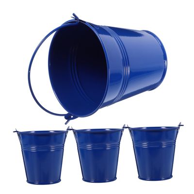 FUNOMOCYA 4pcs Iron Flower Bucket with Handles, Blue Desktop Planters