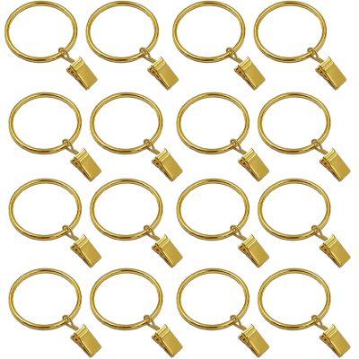 16 Pcs Curtain Rings with Clips, Window Clip Rings Curtain Hooks Hangers Clip Rings for Hanging Drapery Drapes Bows, 1.5 Inch Diameter, Gold