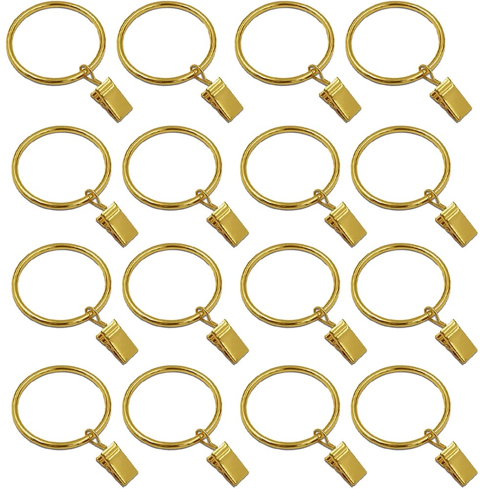 16 Pcs Curtain Rings with Clips, Window Clip Rings Curtain Hooks Hangers Clip Rings for Hanging Drapery Drapes Bows, 1.5 Inch Diameter, Gold