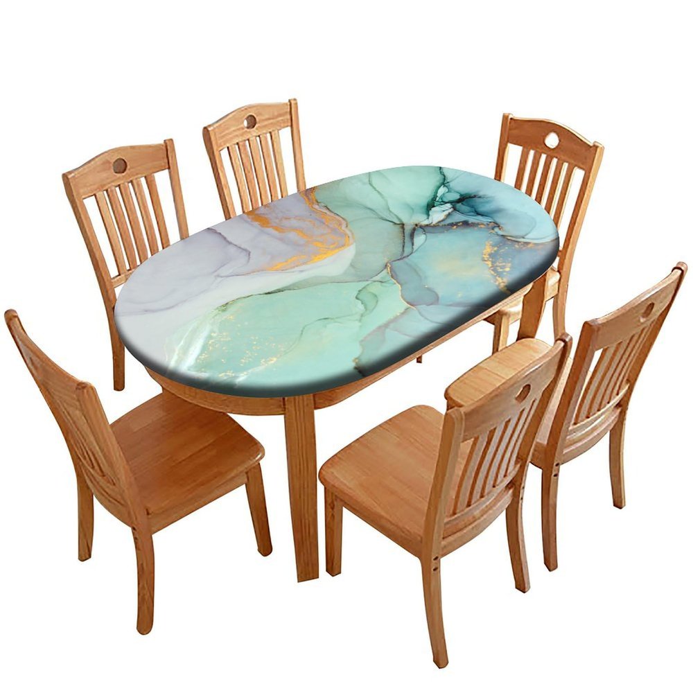 Barsada Marble Print Tablecloth Oval Waterproof & Stain Resistant Elastic Table Cloth Oval Tablecloth Table Cloth Oval Table for Dining Camping Indoor and Outdoor Fits for 52 x 70 Oval Table
