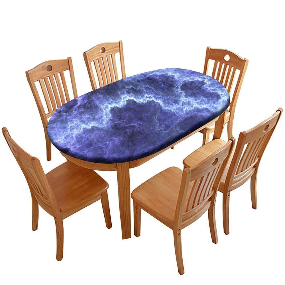Barsada Marble Print Oval Tablecloth Fitted Waterproof & Stain Resistant Elastic Tablecloths for Oval Tables Cover Table for Dining/Party/Buffet/Wedding Fits for 42 x 60 Oval Table