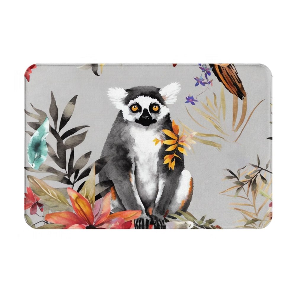 Dwrepo Animals Lemur Flowers Pattern Print Bathroom Rugs Absorbent Microfiber Bath Mat Flannel Area Rug Rubber Backing Non Slip Door Mat for Outdoor Indoor Home Entry Mat 24 x 16 in, White
