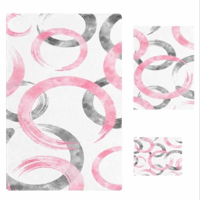 SEVENBABU Abstract 3 PCS Towel Set - Contains Absorbent Bath Towels/Hand Towels/Wash Cloths, Quick Dry Bathroom Towel Soft Towel Sets for Bathroom,Geometric Paint Brush Circle Pink Gray