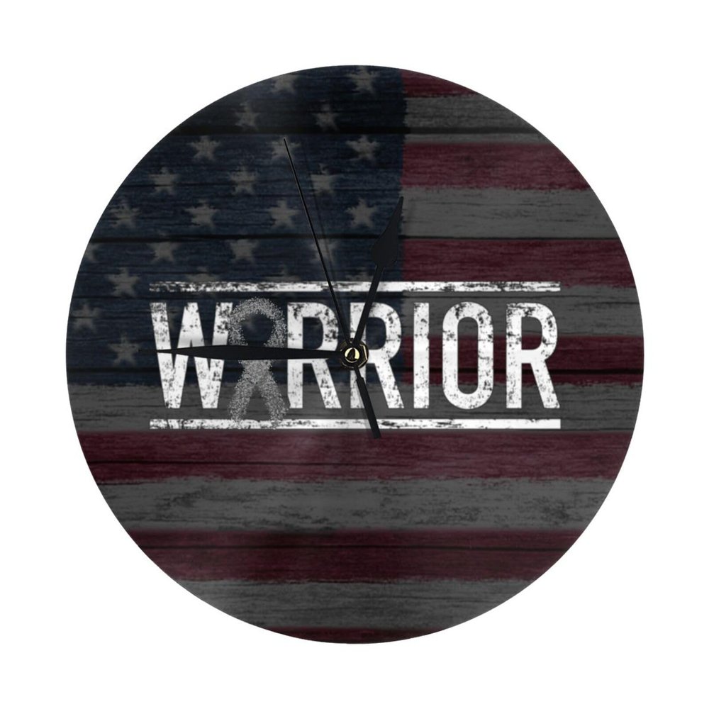 Brain Cancer Warrior Awareness Ribbon Wall Clock Oil Painting Round Decor Non Ticking for Home Office School