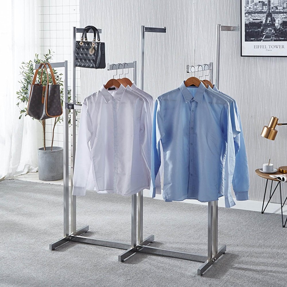 Floor-Standing Metal Garment Rack - Clothes Shelves Heavy Duty 6 Way Rack, Adjustable Lifting Retail Hanging Clothing Rack, Rack For Hanging Clothes Retail Display, Shirt Garment Pipe Rack ( Color : S