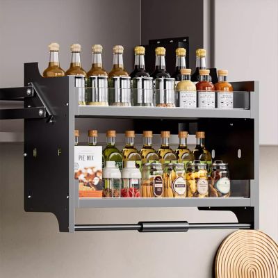 EMYJAY Cabinet Pull Down Shelving System, Kitchen Cabinet Pull Down Shelf Upper Kitchen Cabinet Storage Pull Down Shelf for Kitchen Bar Cafe Storage (Color : Black, Size : 700)