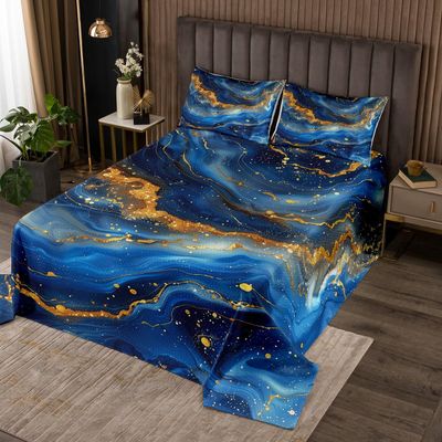 Geometric Marble Print Bedspread Twin Size,Abstract Stone Texture Modern Luxury Coverlet Set,Boys Girls Adults Room Decor,Abstract Sequins Quilted Coverlet,Blue Dreamy Bedding Quilt,1 Pillowcase