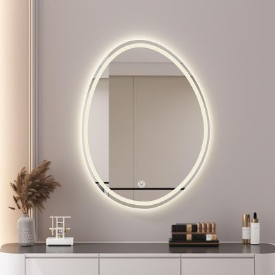 Bathroom Mirror With Led Lights For Wall, Anti-Fog Lighted Vanity Mirror For Bathroom Wall, Dimmable LED Vanity Mirror With 3 ColorsIrregular Oval Bathroom Mirror, 50x70cm , 60x80cm ( Size : 50x70cm