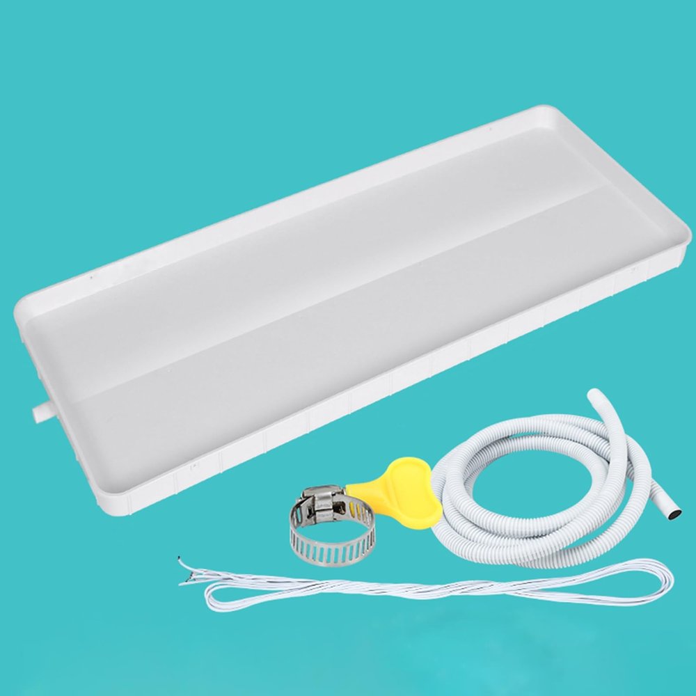 HomeLoft Basics AC Drip Pan with Drain, Universal Window Air Conditioner Drain Kit Condensate Water Collector Drip Tray, HVAC Secondary Drain Pan, PP Material, CQEJNUCQJ-1-2P-WITH3MHOSE