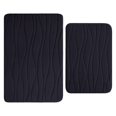 Buganda Memory Foam Bathroom Rugs 2 Pieces, Bath Rug Size 24x16 and 36x24 in Black, 2 Item Bundle