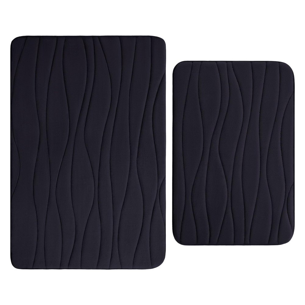 Buganda Memory Foam Bathroom Rugs 2 Pieces, Bath Rug Size 24x16 and 36x24 in Black, 2 Item Bundle