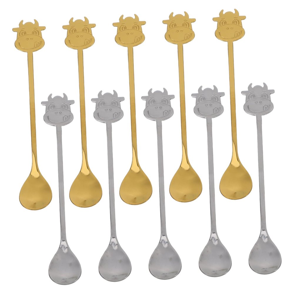 IMIKEYA 10pcs Dessert Spoons Stainless Steel Mixing Spoon Gold Silverware for Tea Dessert