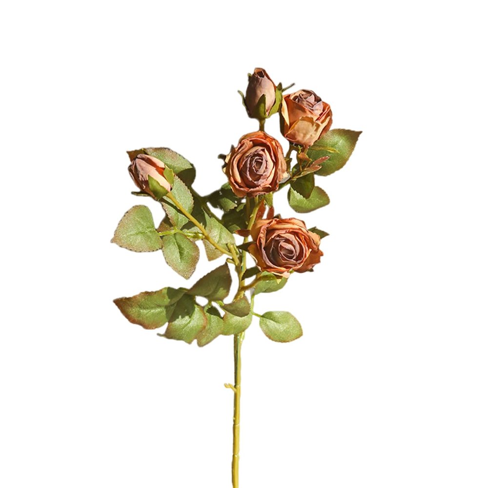Dutdsral Retro Burnt Edge Rose Artificial Decor Flower Branch with Stem Green Leaves Realistic Reusable Home Wedding Party Faux Decoration Photo Coffee