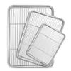 E-far Baking Sheet with Cooling Rack Set (3 Pans + 3 Racks), 16/12.5/9.3 Inch Stainless Steel Cookie Sheets Baking Pans and Wire Rack for Oven, Non Toxic & Easy Clean view 1