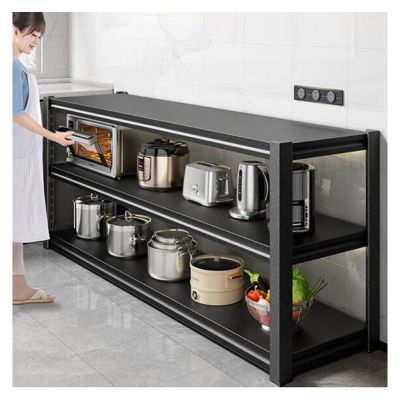 Topjia Metal Kitchen Steel Shelves,3 Tier Metal Standing Shelf Rack Freestanding Microwave Shelf Storage Shelf,for Kitchen Garage Office Restaurant Warehouse Heavy Duty Shelving(50x35x80cm, Black)