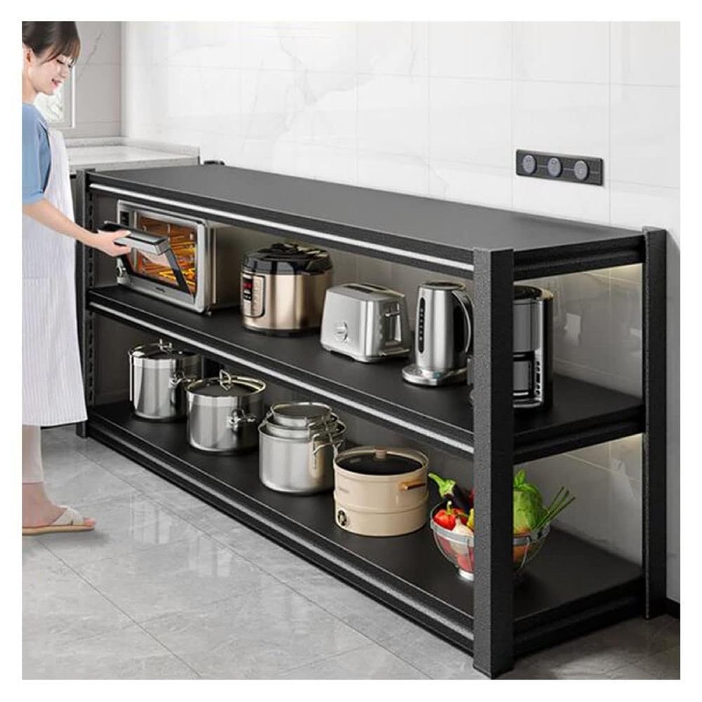 Topjia Metal Kitchen Steel Shelves,3 Tier Metal Standing Shelf Rack Freestanding Microwave Shelf Storage Shelf,for Kitchen Garage Office Restaurant Warehouse Heavy Duty Shelving(50x35x80cm, Black)