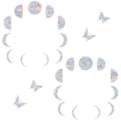 22 Pieces Moon Phase Window Clings - Anti-Collision Window Decals to Save Birds from Window Collisions,Non Adhesive Prismatic Vinyl Window Clings, Rainbow Stickers
