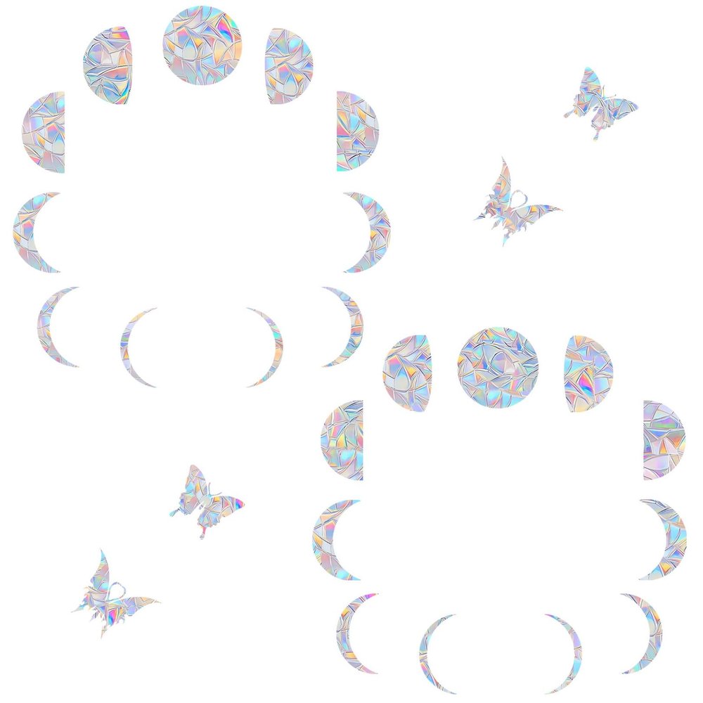 22 Pieces Moon Phase Window Clings - Anti-Collision Window Decals to Save Birds from Window Collisions,Non Adhesive Prismatic Vinyl Window Clings, Rainbow Stickers