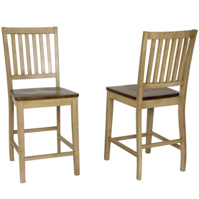HomeStock Counter Height Barstools - Set of 2 - Light Brown Wood Slat Back - Modern Dining Room Furniture