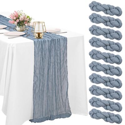 10 Pack Dusty Blue Cheesecloth Table Runner 6FT Boho Gauze Fabric Table Runner Vintage Rustic Sheer Runners for Wedding Party Bridal Baby Shower Long Table Decorations