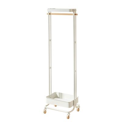 GeRRiT Metal Clothes Rack Vertical Hanging Clothing Rack Movable With Pulleys Coat Rack Floor-Standing Storage Racks With Double Storage Basket For Bedroom Living Room Entrance (Color : White)