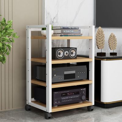 JIAHESHYP 4 Tier Movable Audio Rack, Entertainment Stereo Component Storage Rack, AV Media Stands Audio Rack, Height Adjustable Wooden Shelves for Home/Office/Store (Color : A, Size : 50x40x79cm)