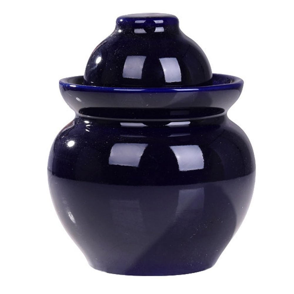 GVILTY Ceramic Pickle Jar With Lids,Large Traditional Chinese Porcelain Pickle Jar Pickling Jars,Ceramic Fermentation Crock With Water Seal Airlock Lid,Sauerkraut Crock blue-10L